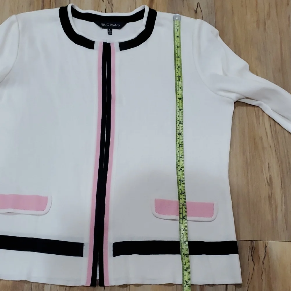 Ming Wang White Blazer with Pink and Black Accents - Picture 6 of 11